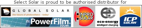 Select Solar is proud to be distributors for, Global Solar, Power Film, InPro Solar, Eco Energy and ICP.