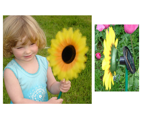 Solar powered turning sunflower