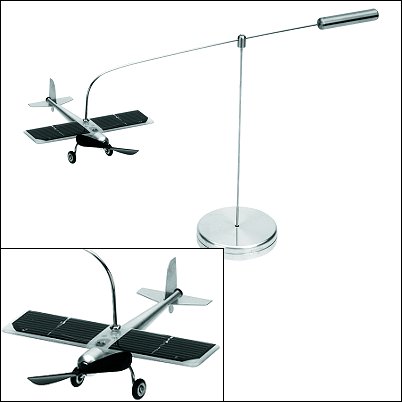 Solar powered revolving aeroplane on stand